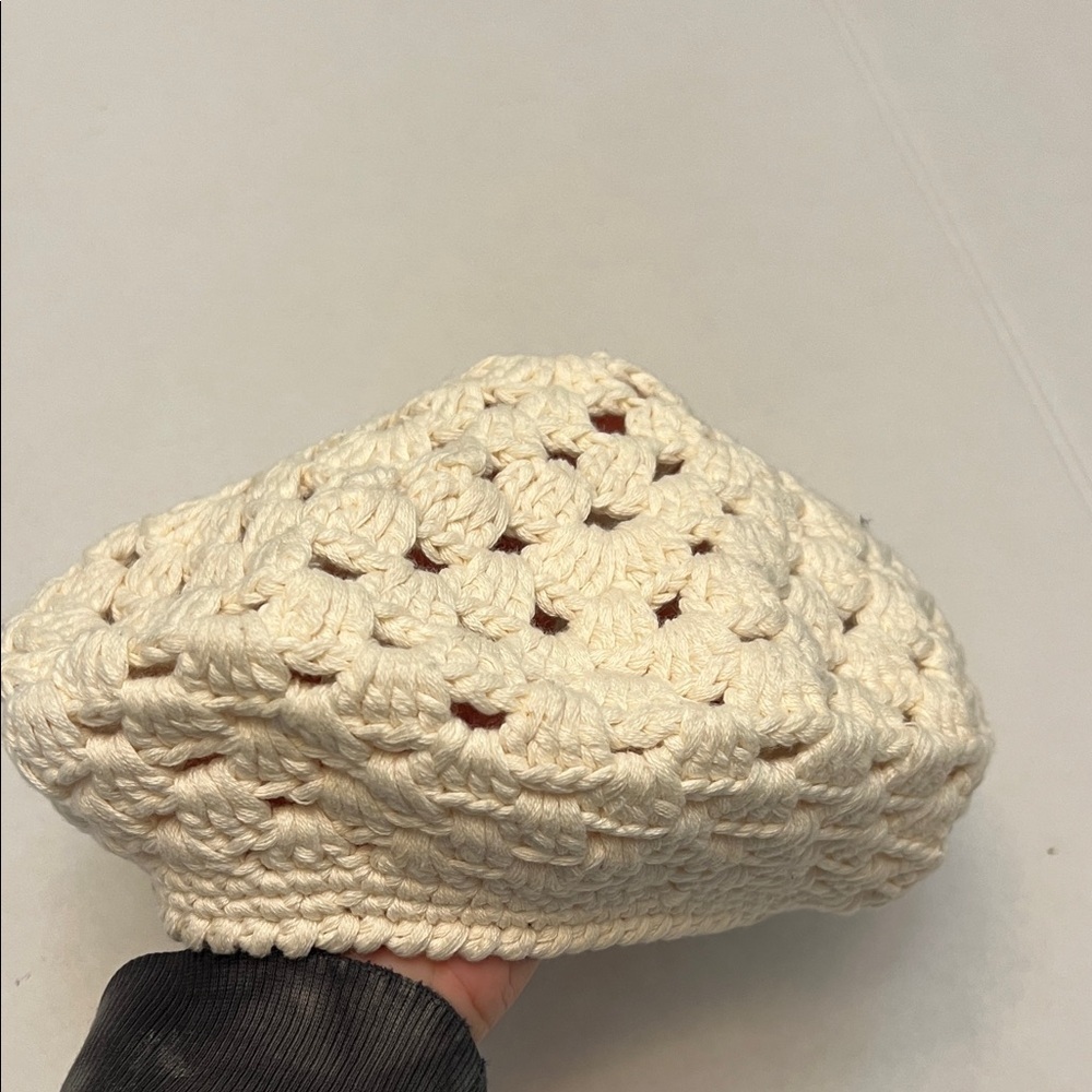 CREAM -OFF WHITE CHUNKY BERET CAP WOMENS COTTON BLEND BEANIE CROCHET KNIT HAT